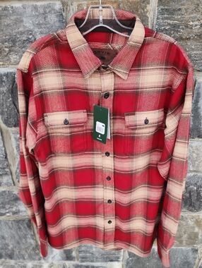 NWT Orvis Red Plaid Button-Down Heavyweight Double Brushed Flannel Shirt L
